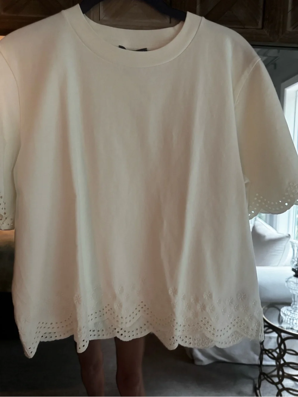J. Crew Cream Eyelet-Trim Short Sleeve Top